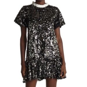 MELLODAY Sequin Dropwaist Removable Collar Dress